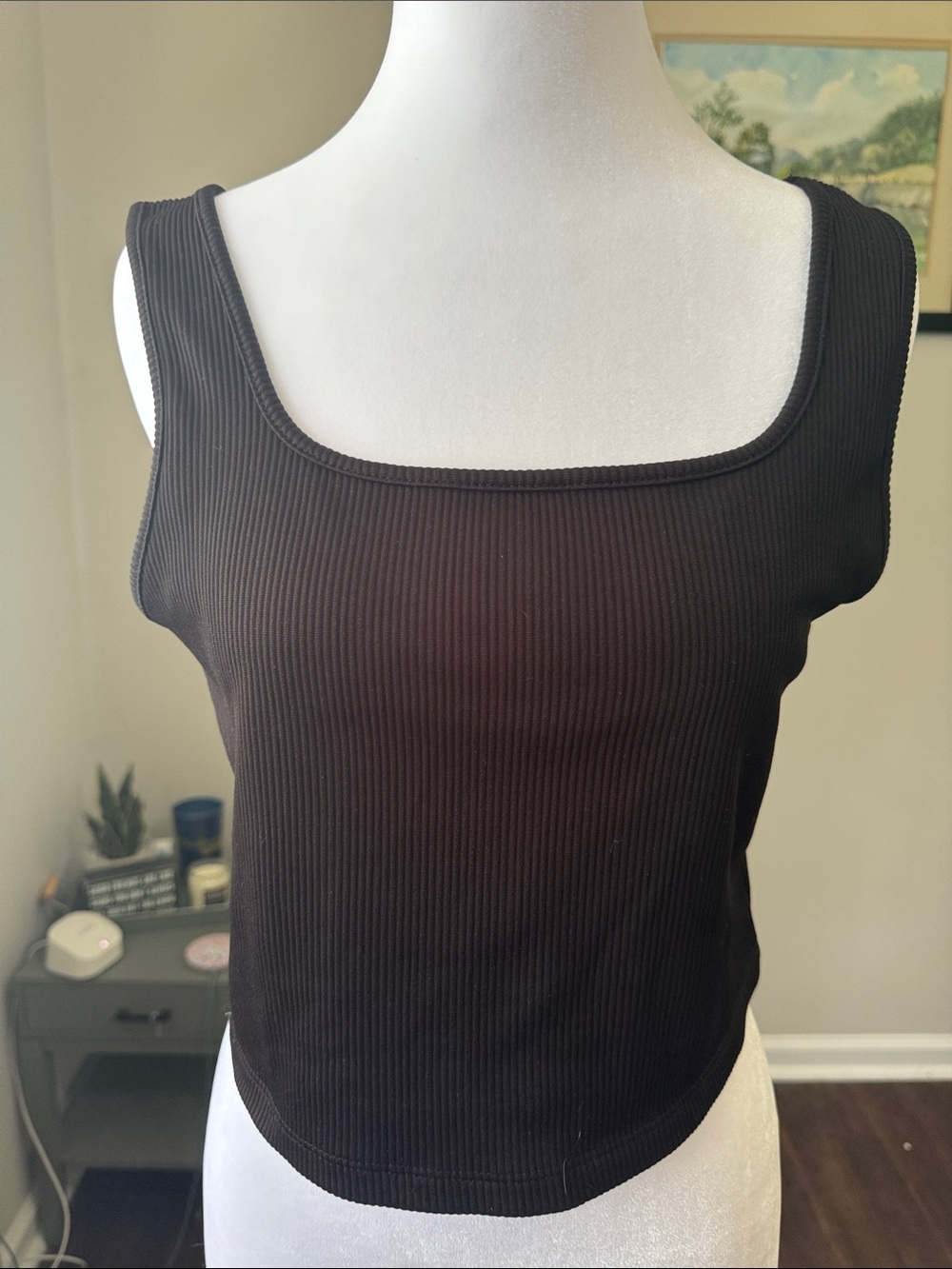 wild fable Black Ribbed Square Neck Crop Tank